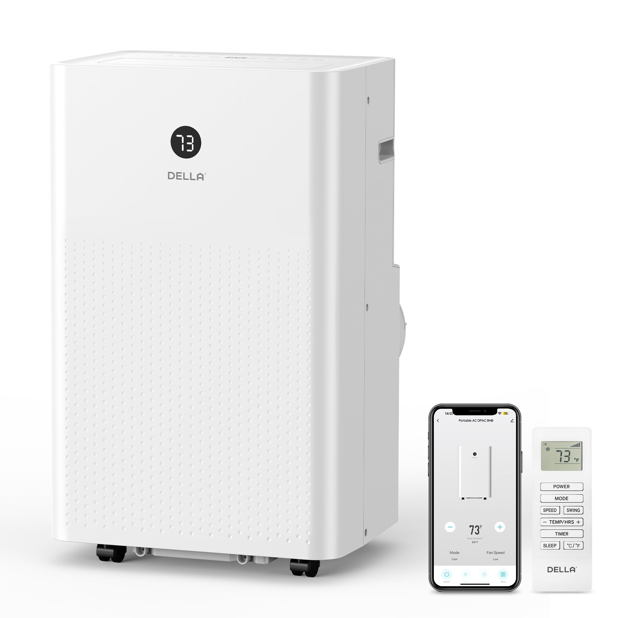 DELLA 14,000 BTU Portable Air Conditioner w/ heat pump, Work with Alexa, Geo Fencing, WiFi Cools Up To 650 Sq.Ft, Auto Swing, 3 Speeds Fan, Dehumidifier, Portable AC with Remote Control & Window Kit