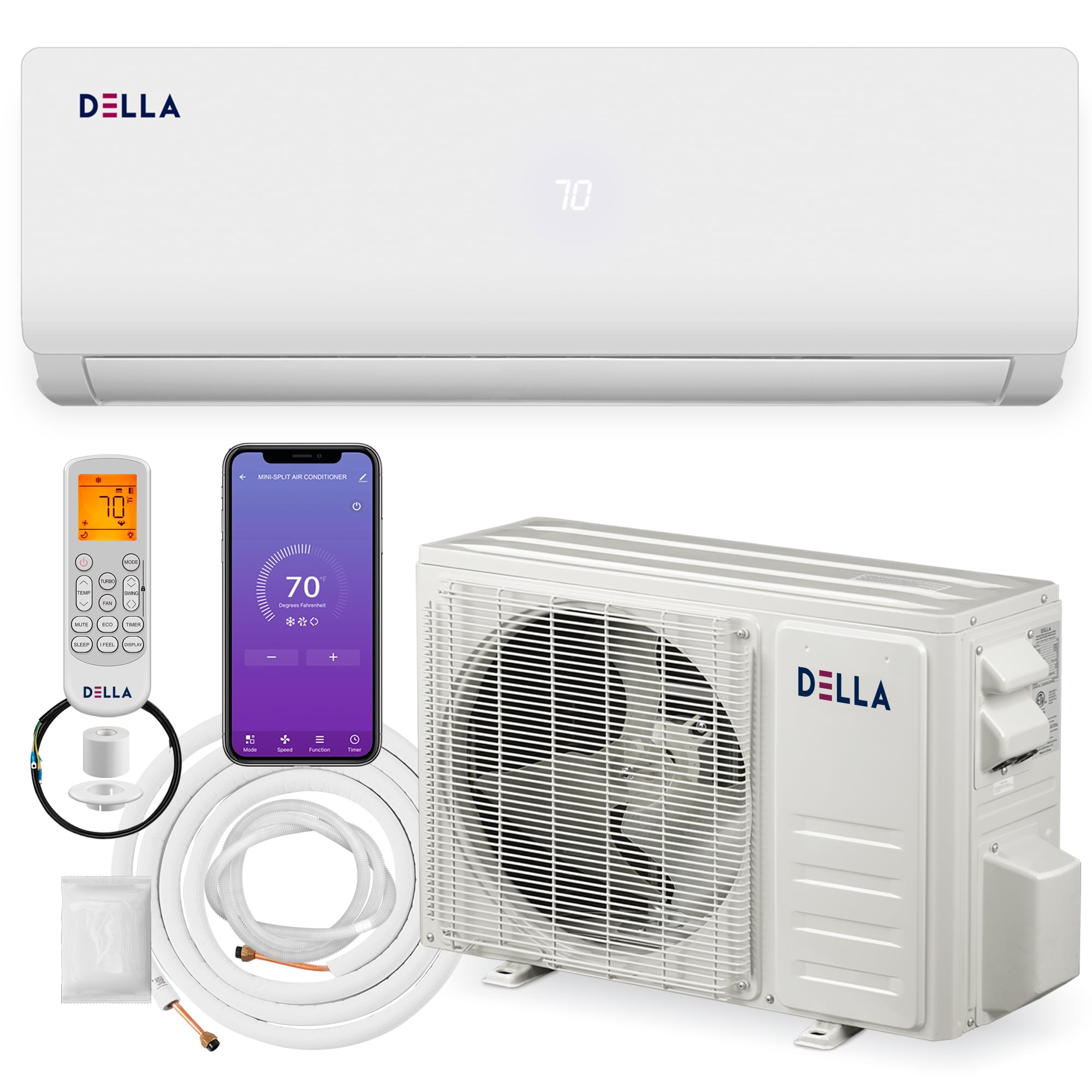DELLA 36000 BTU Wifi Enabled 19 SEER Cools Up to 2500 Sq.Ft 230V Energy Efficient Mini Split Air Conditioner & Heater Ductless Inverter System, with 3 Ton Heat Pump