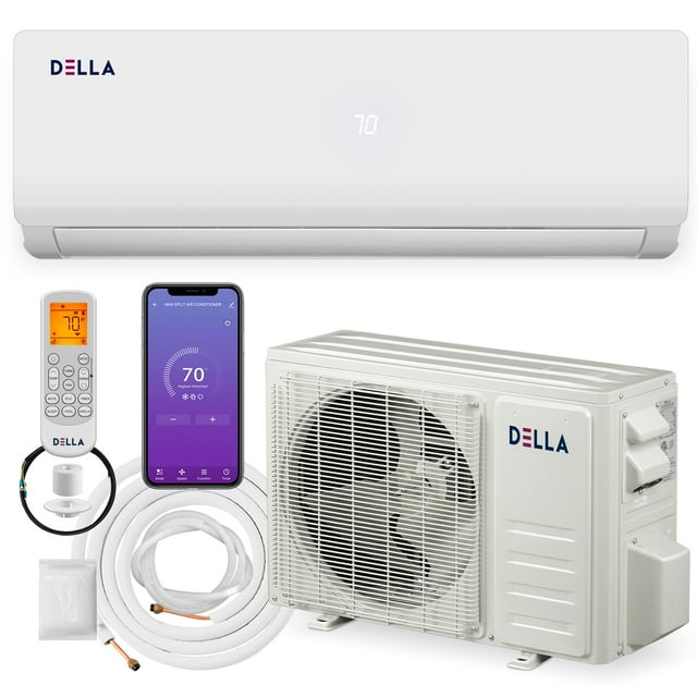 DELLA 36000 BTU Wifi Enabled 19 SEER Cools Up to 2500 Sq.Ft 230V Energy Efficient Mini Split Air Conditioner & Heater Ductless Inverter System, with 3 Ton Heat Pump