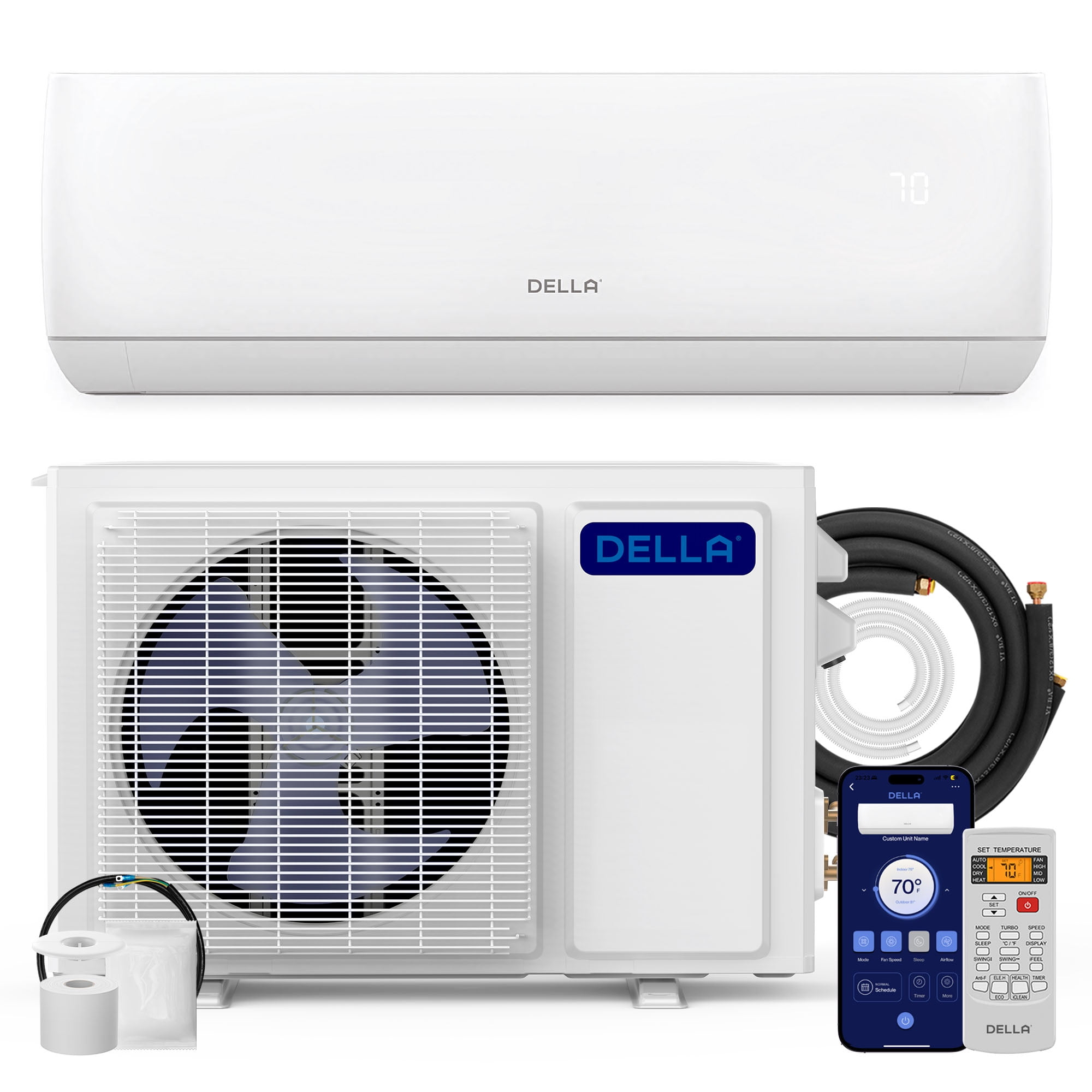 DELLA 9000 BTU Wifi Enabled Mini Split 17 SEER2 Cools Up to 450 Sq.Ft, 208V-230V, Works with Alexa, Air Conditioner & Heater with Pre-Charged Heat Pump (R32 Refrigerant) (JA Series)