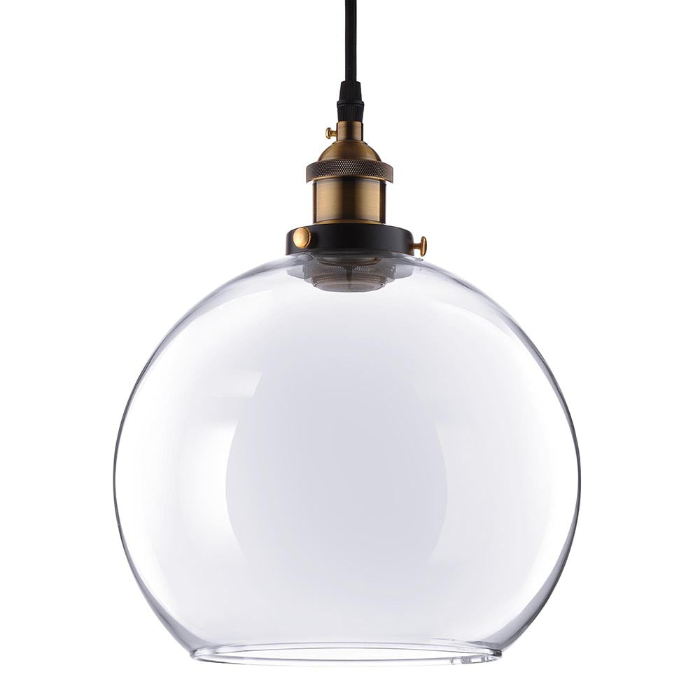 DELight Vintage Industrial 9.8" Ball Shape Glass Ceiling Light Pendant Light Edison Lamp for Cafe Kitchen Clear