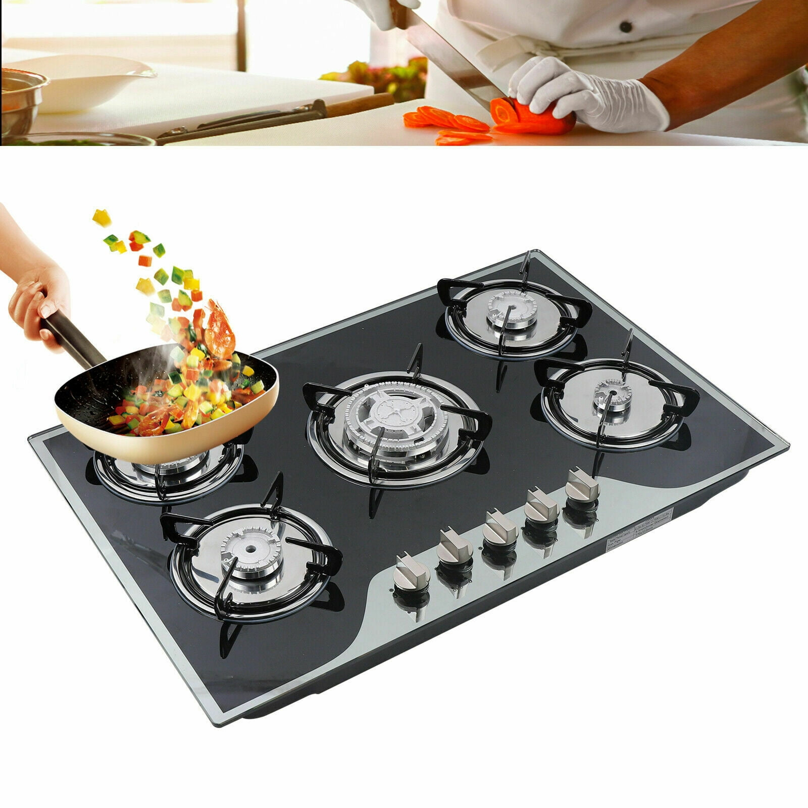 30"  Gas Stove Cooktop, 5 Burners Built-in Tempered Glass LPG/NG Stove with Flameout Protection for Kitchen Black
