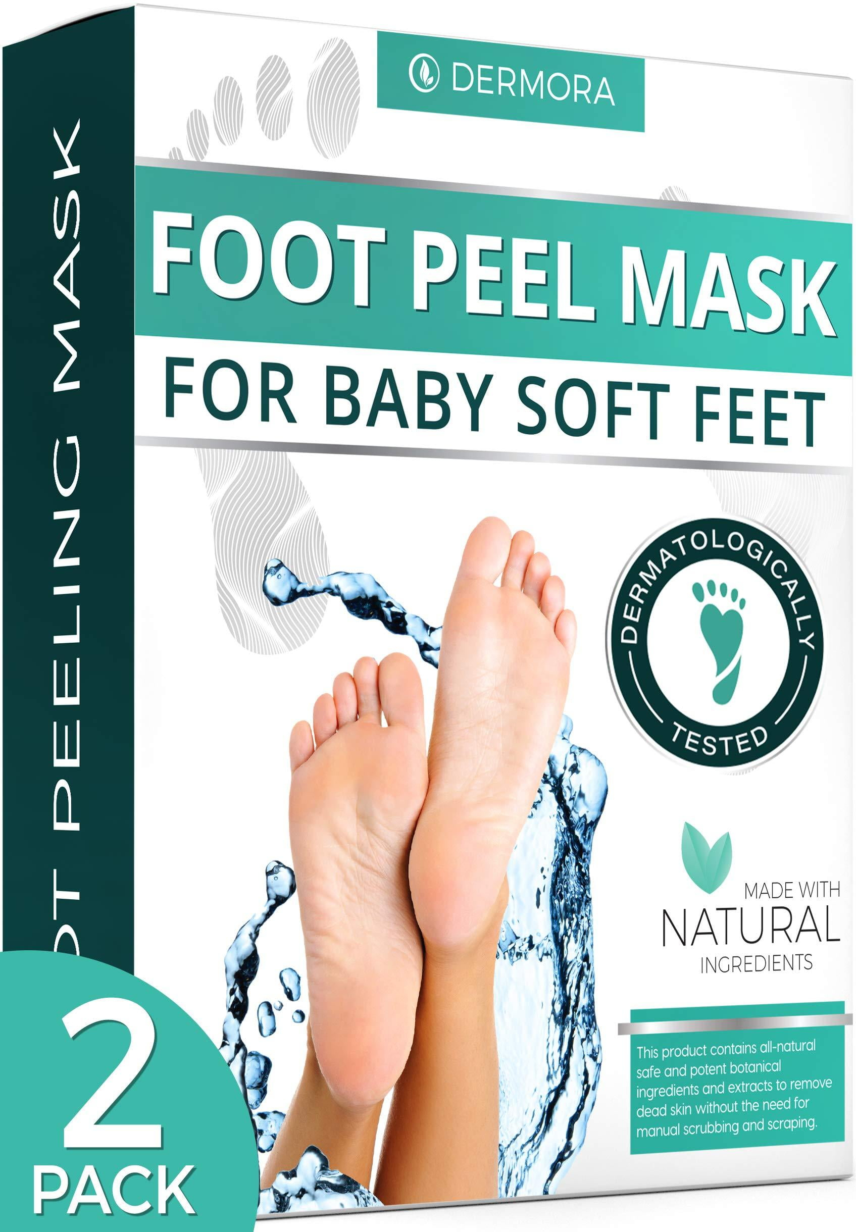 Dermora Foot Peel Mask - 2 Pack of Regular Skin Exfoliating Foot Masks for Dry, Cracked Feet, Callus, Dead Skin Remover - Feet Peeling Mask for Soft Baby Feet, Original Scent