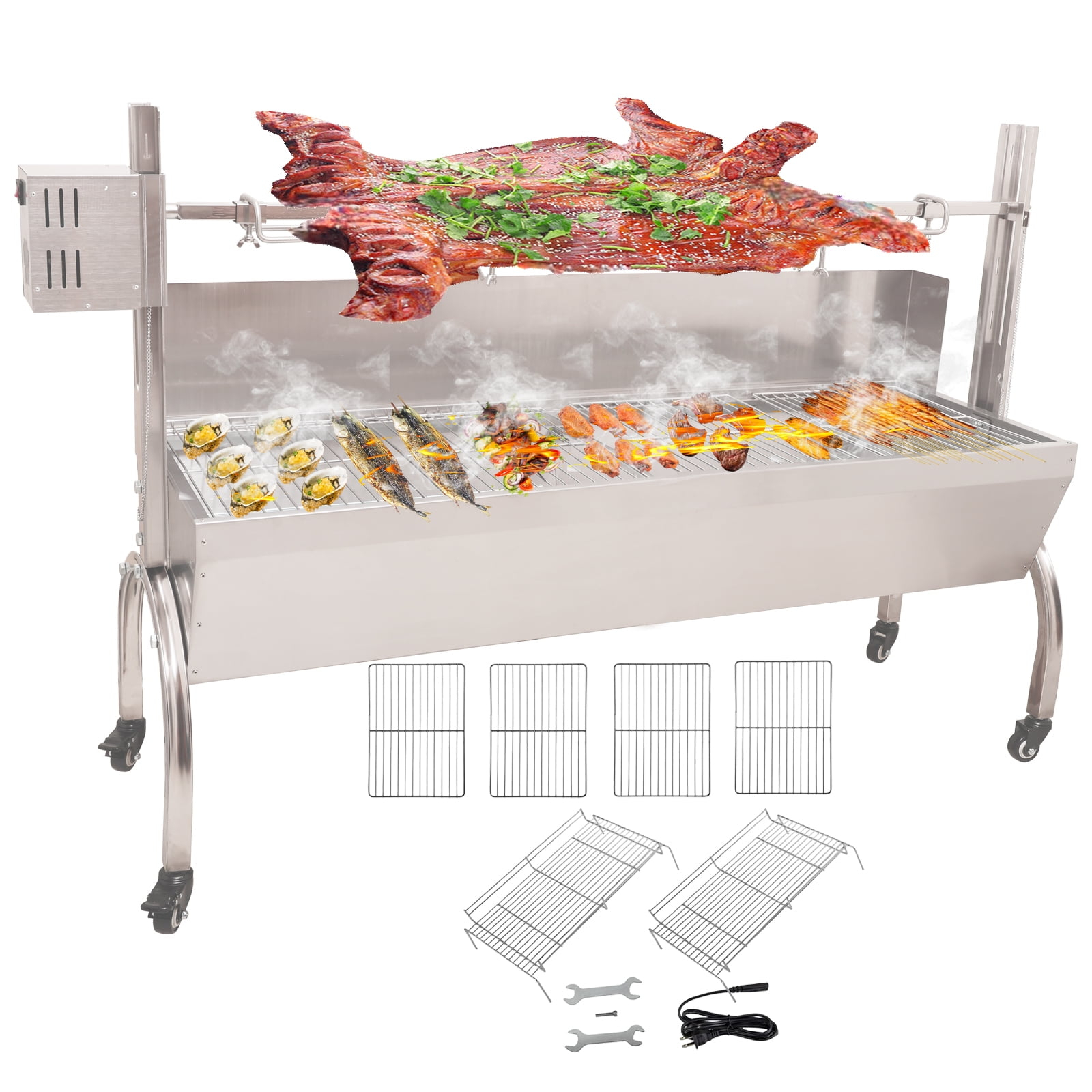 DEWOSEN 51" Rotisserie Grill Roaster 132LBS 50W Motor Pig Rotisserie with Windscreen Outdoor BBQ