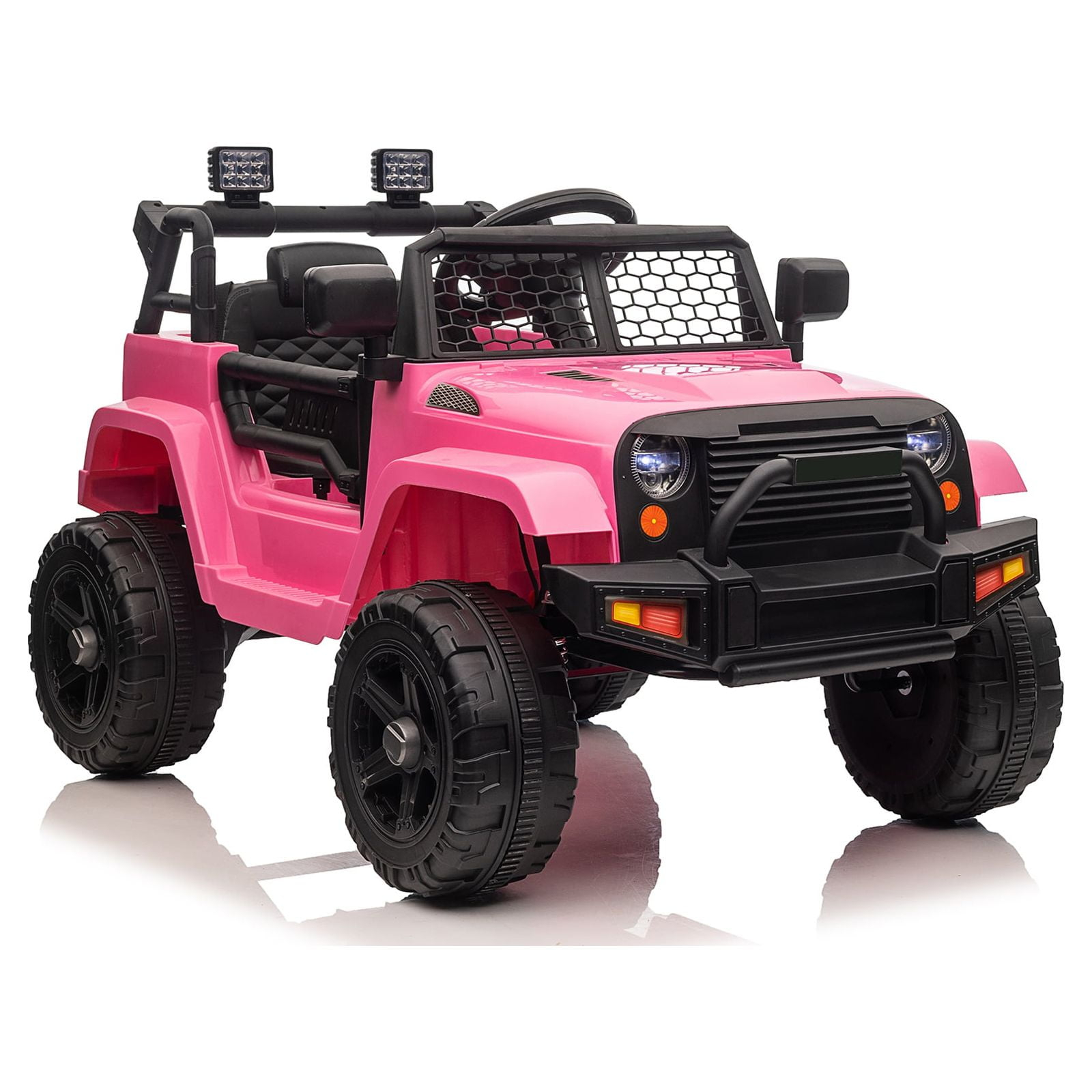 NEILA 12V Kids Ride On Jeep Car Truck Vehicles for Kids Electric Toys Cars with Remote Control Spring Suspension, LED Lights, Bluetooth, 2 Speeds （Pink）