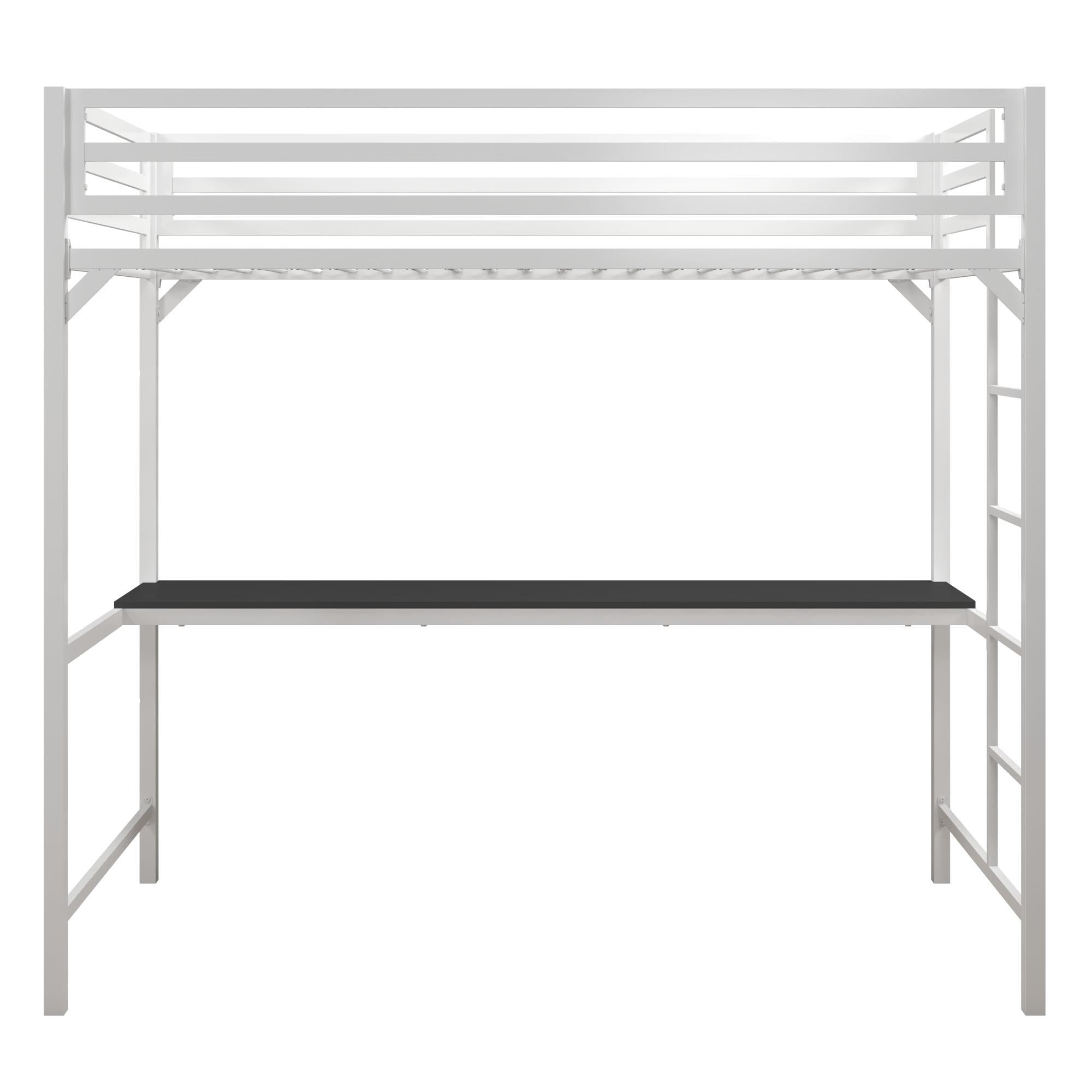 DHP Miles Metal Twin Loft Bed with Desk, White