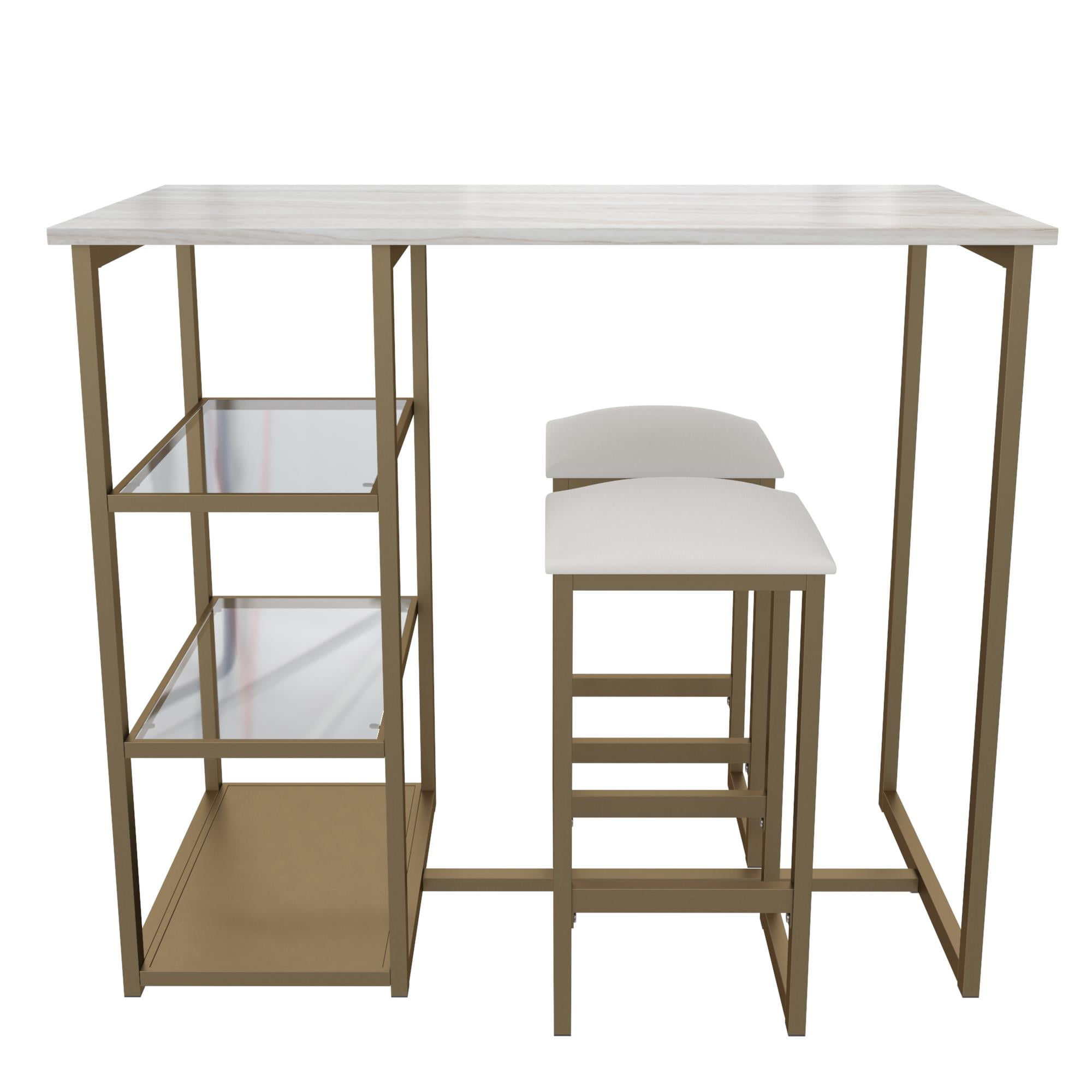 DHP Tanner 3-Piece Brass Counter Height Set with Faux Marble Top, White