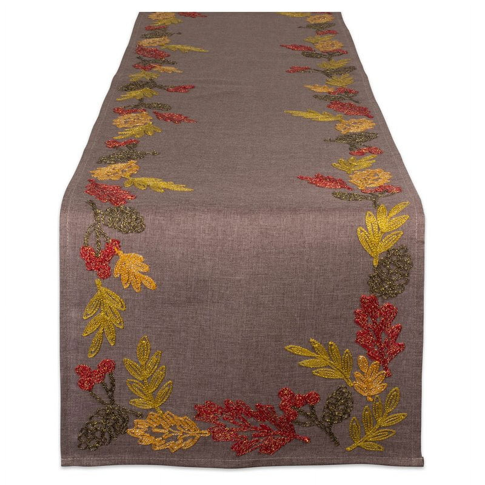 DII 70x14" Polyester Fabric Shimmering Leaves Embroidered Table Runner in Brown