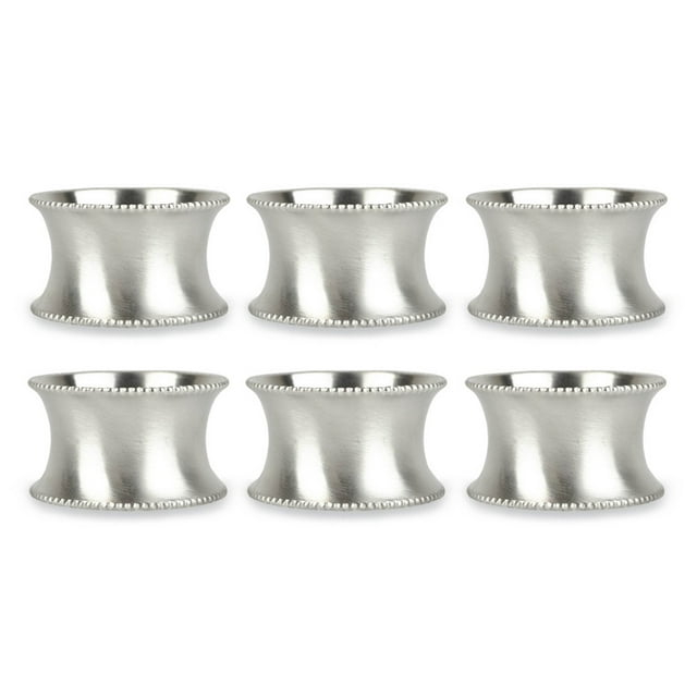 DII Metallic Silver Napkin Ring Set 6 Piece, Beaded Edge