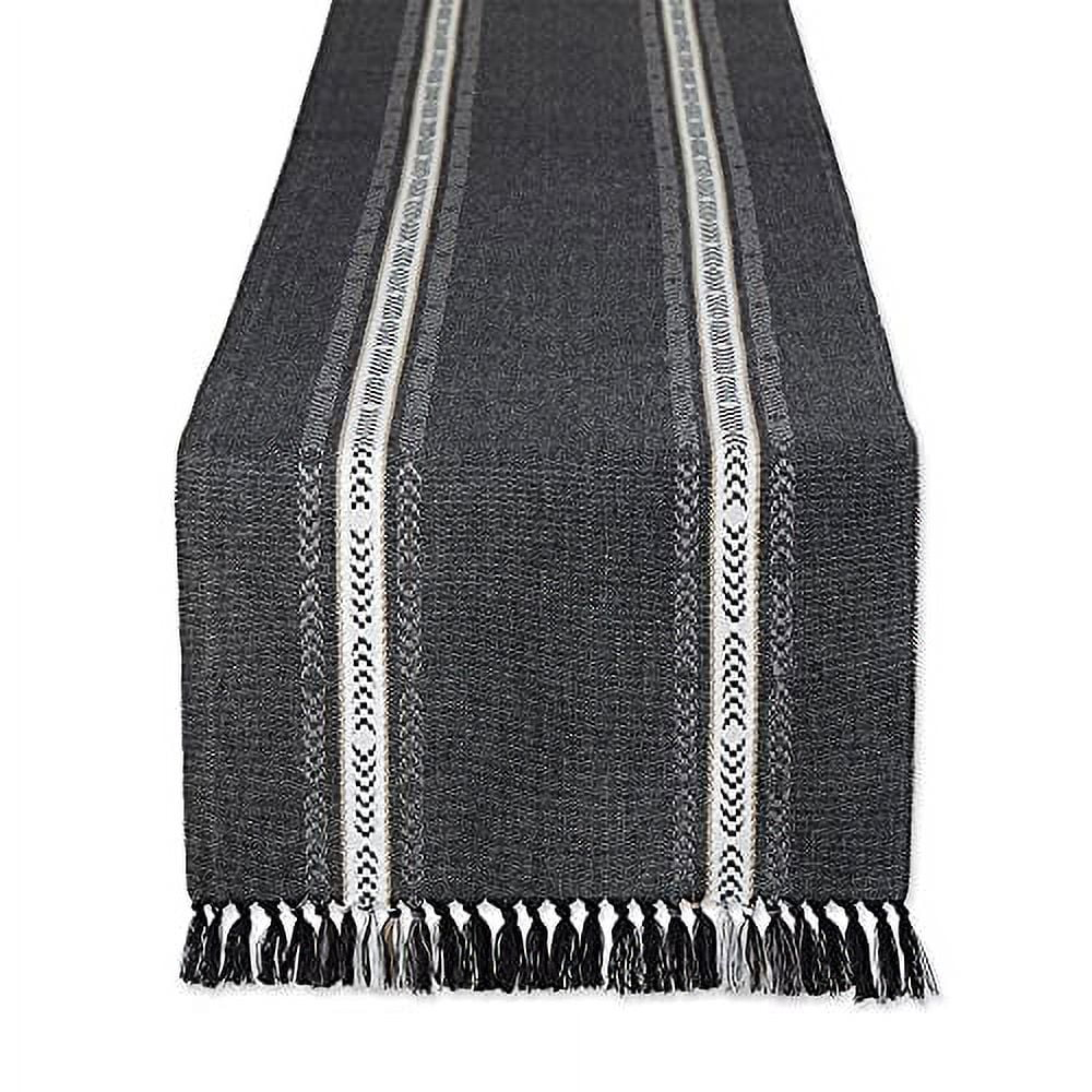 Native Fab Dining Stripe Table Runner with Tassels 100% Cotton, 14"x108", Black White