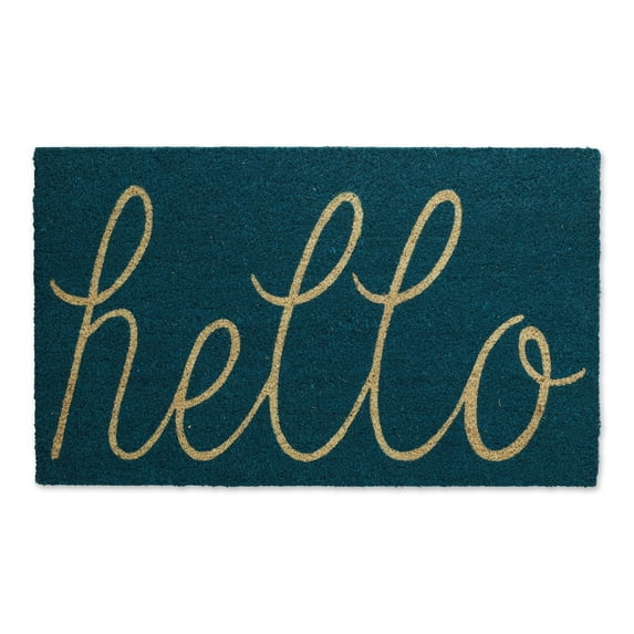 DII Hello Coir Fiber Doormat Non-Slip Durable Outdoor/Indoor, Pet Friendly, 17x29", Storm Blue