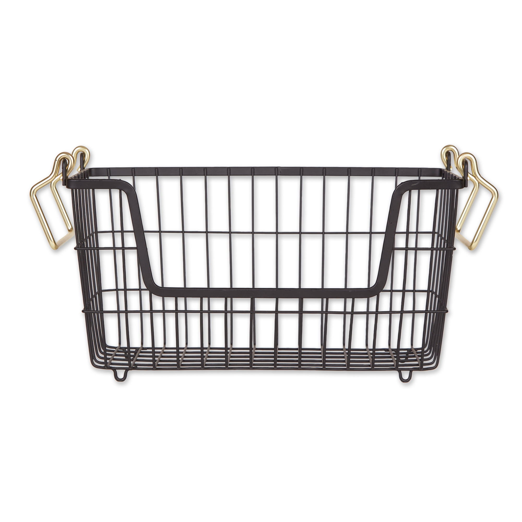 Metal Basket Black/Gold Handles Rectangle Small 13X6X7