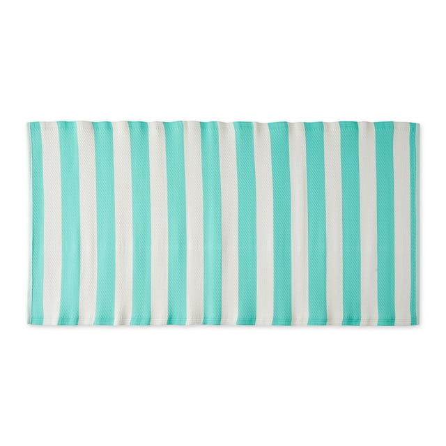 DII Outdoor Rug Collection Reversible Woven Polypropylene Mat, 3x6-Feet, Aqua & White