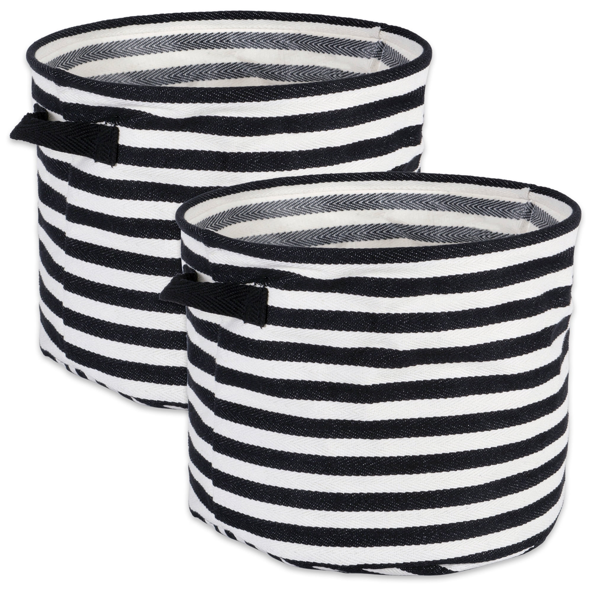 DII Cabana Stripe Laundry Collection, Waterproof Hamper, Medium Round, 12x9.5", Black, 2 Piece