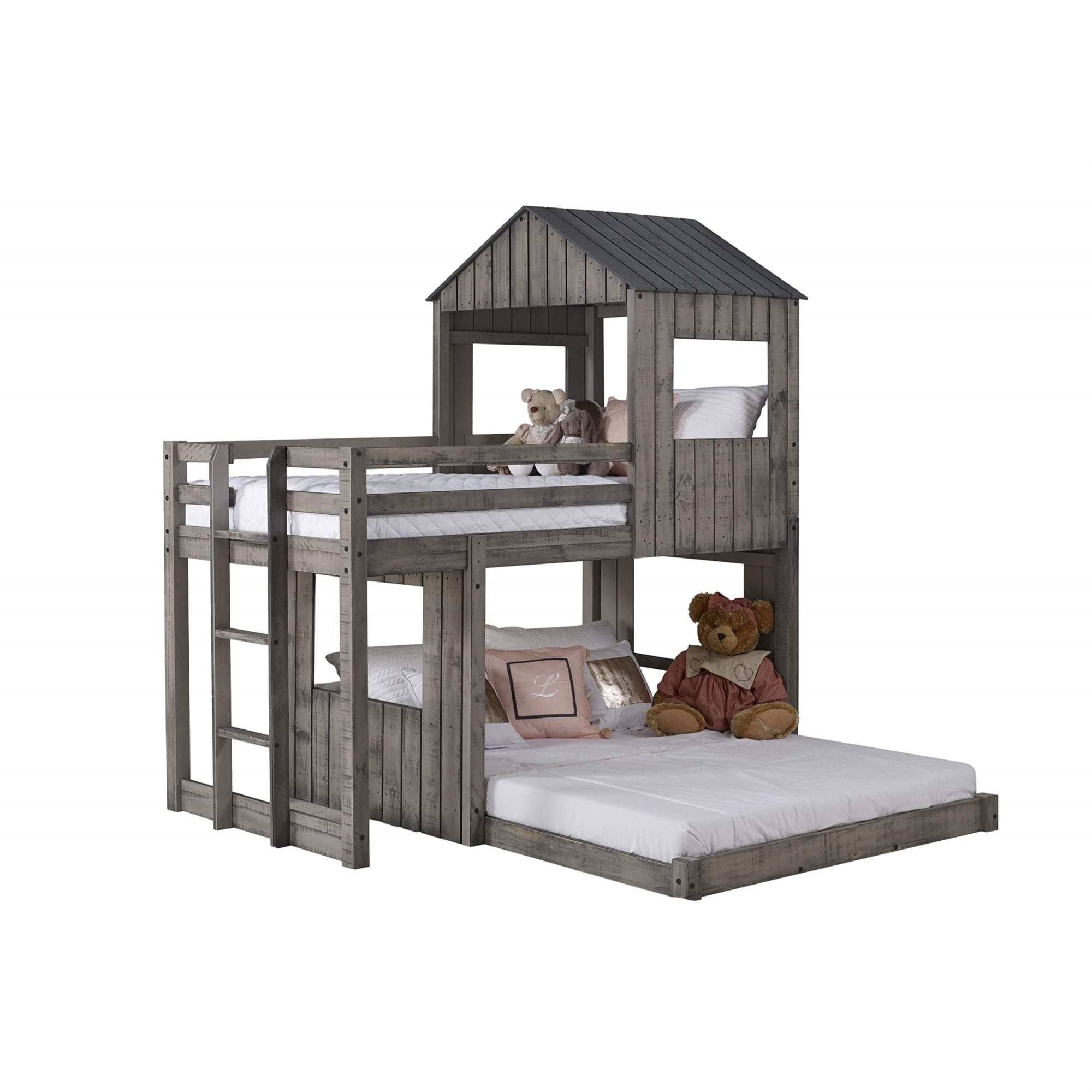 DONCO Twin over Full Campsite Loft BUNKBED Rustic Dirty Grey