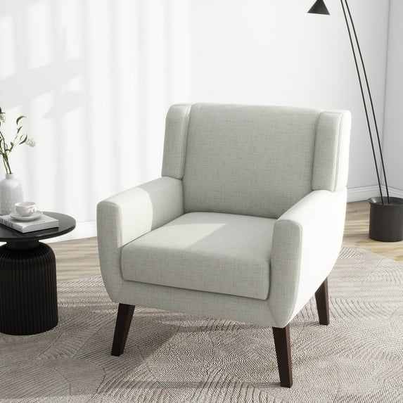 DREAMSIDEA Accent Chair Living Room Chair Linen Upholstered Comfortable Armchair Modern Chairs for Living Room Bedroom Indoor Furniture, Beige