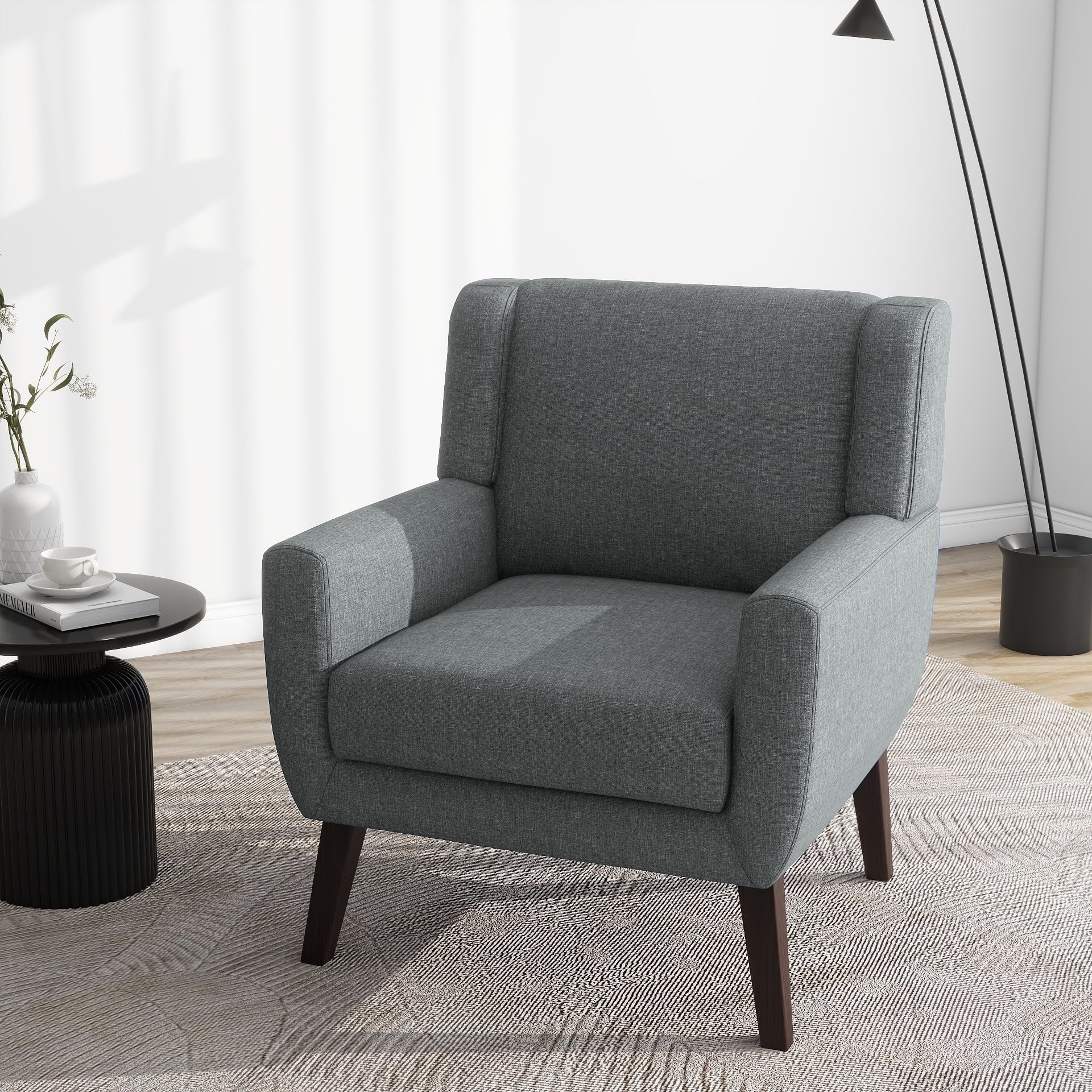 DREAMSIDEA Accent Chair Living Room Chair Linen Upholstered Comfortable Armchair Modern Chairs for Living Room Bedroom Indoor Furniture, Gray
