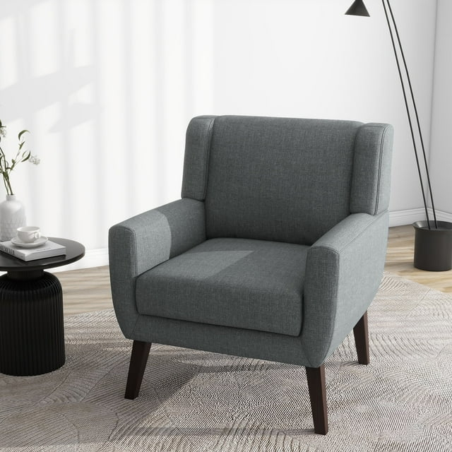 DREAMSIDEA Accent Chair Living Room Chair Linen Upholstered Comfortable Armchair Modern Chairs for Living Room Bedroom Indoor Furniture, Gray