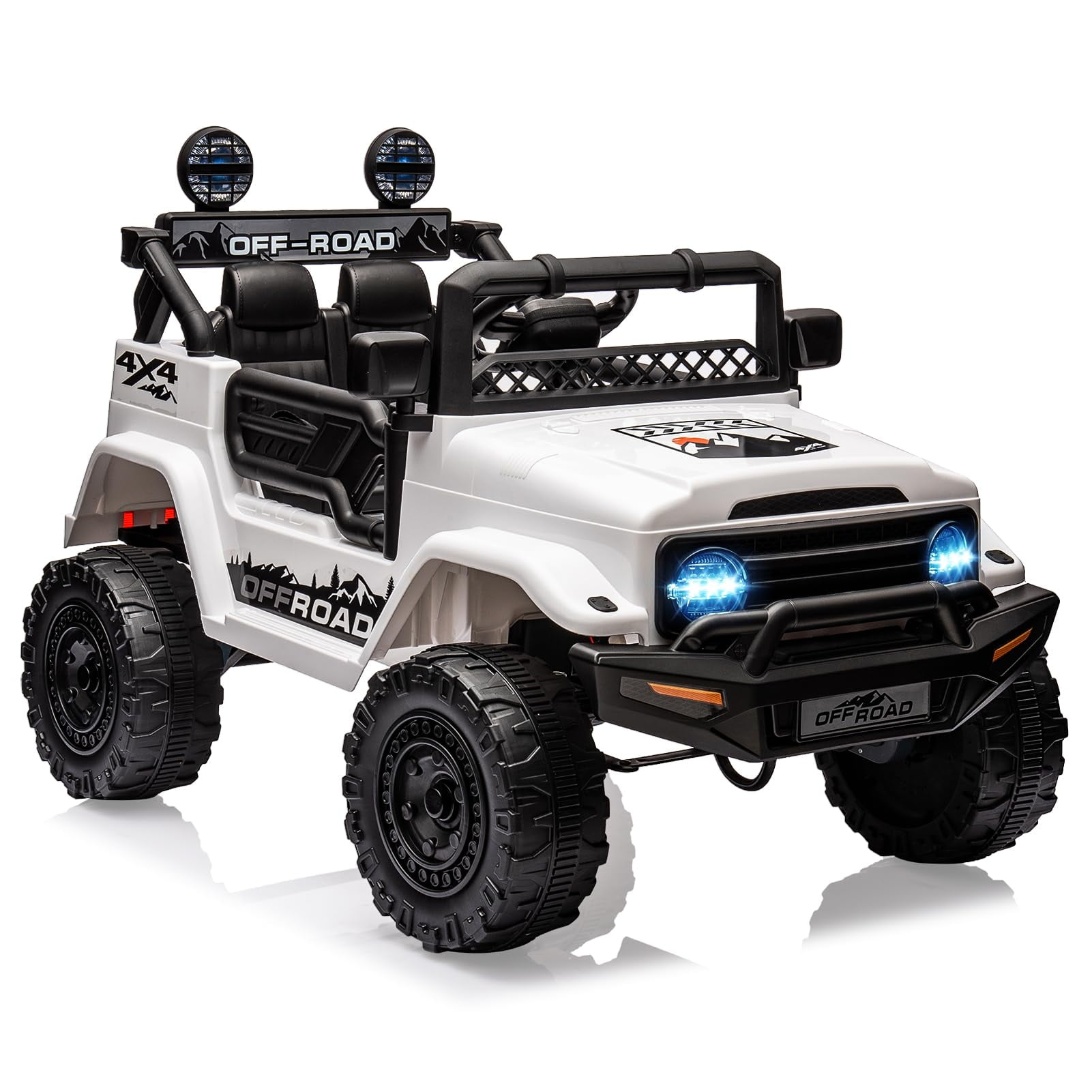 DSstyles 12 V Powered Ride-On Toy Truck Car with Remote Control, LED Lights and Spring Suspension
