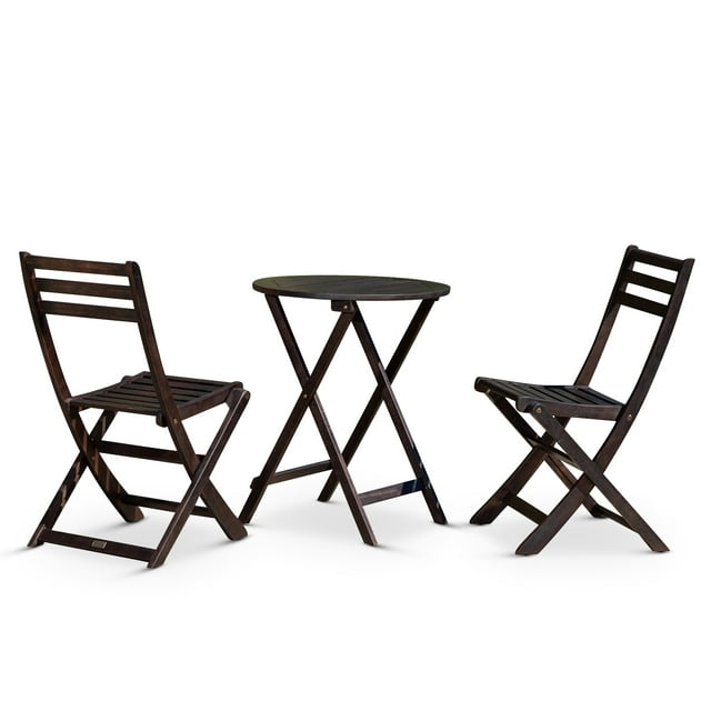 DTY Outdoor Living Twin Lakes 3-Piece Eucalyptus Café Bistro Set - Espresso, Square Table