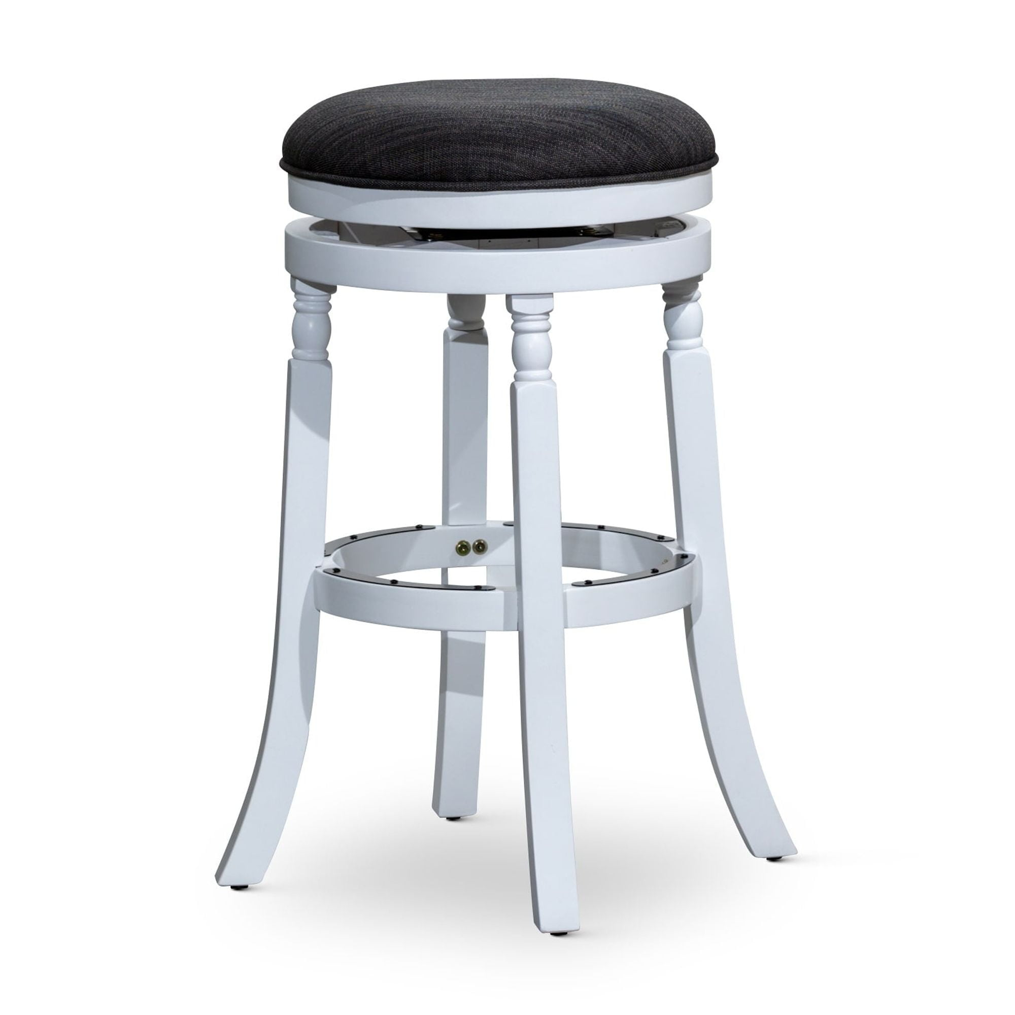 DTYStore DTY Indoor Living Palmer Lake Backless Swivel Counter or Bar Stool White/ Charcoal Fabric 30" Bar Stool White Finish Polyester Bar Height -