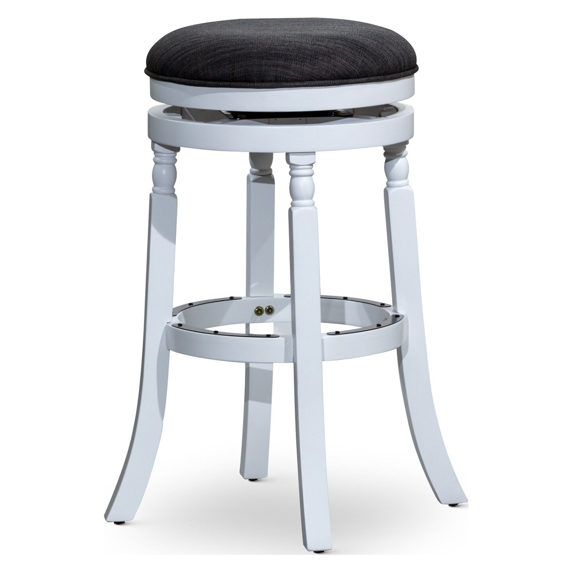 DTYStore DTY Indoor Living Palmer Lake Backless Swivel Counter or Bar Stool White/ Charcoal Fabric 30" Bar Stool White Finish Polyester Bar Height -