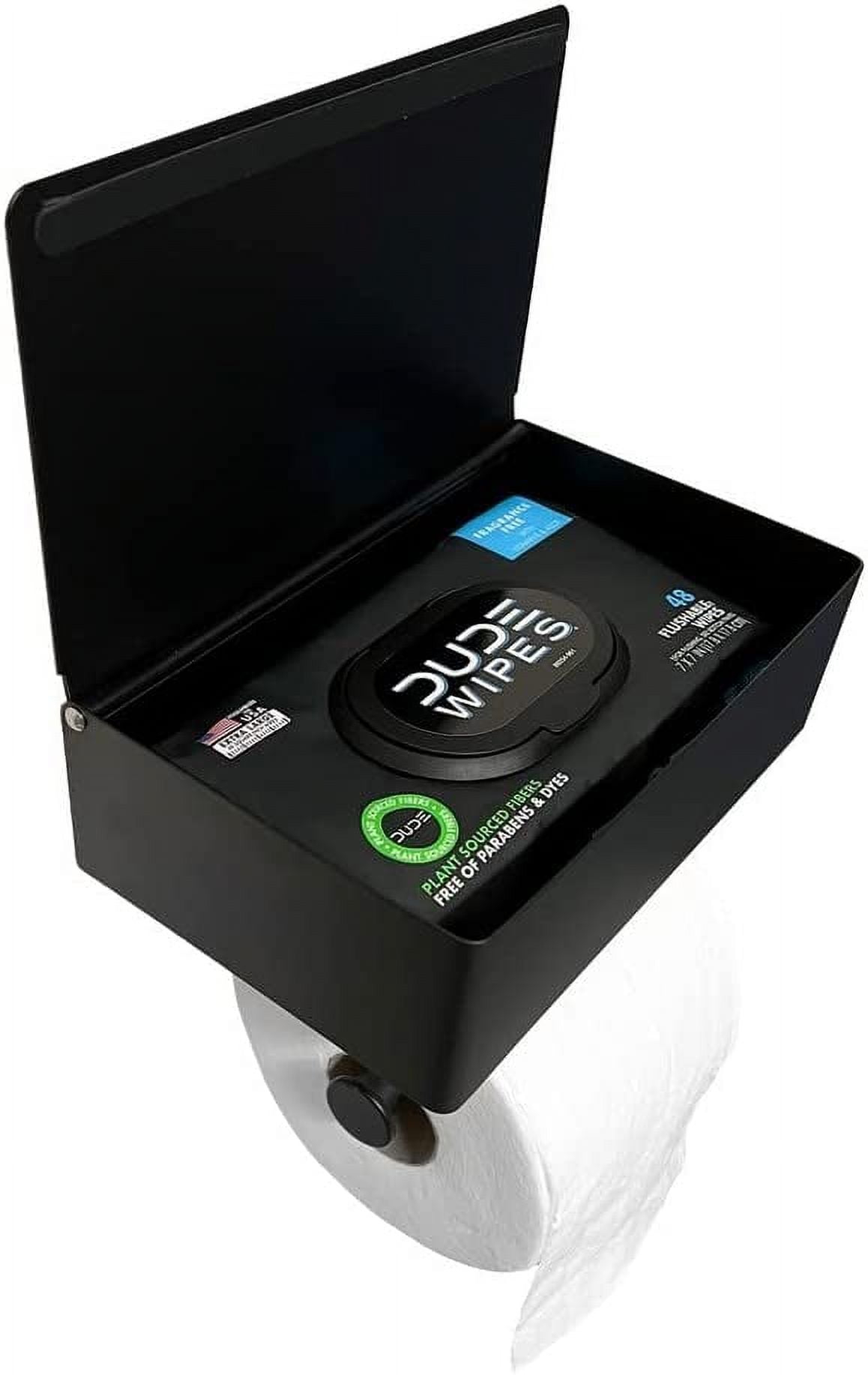 DUDE Wipes Stash Box - Flushable Wipes Dispenser - Toilet Paper and Flushable Wipes XL Wall Mounted Holder