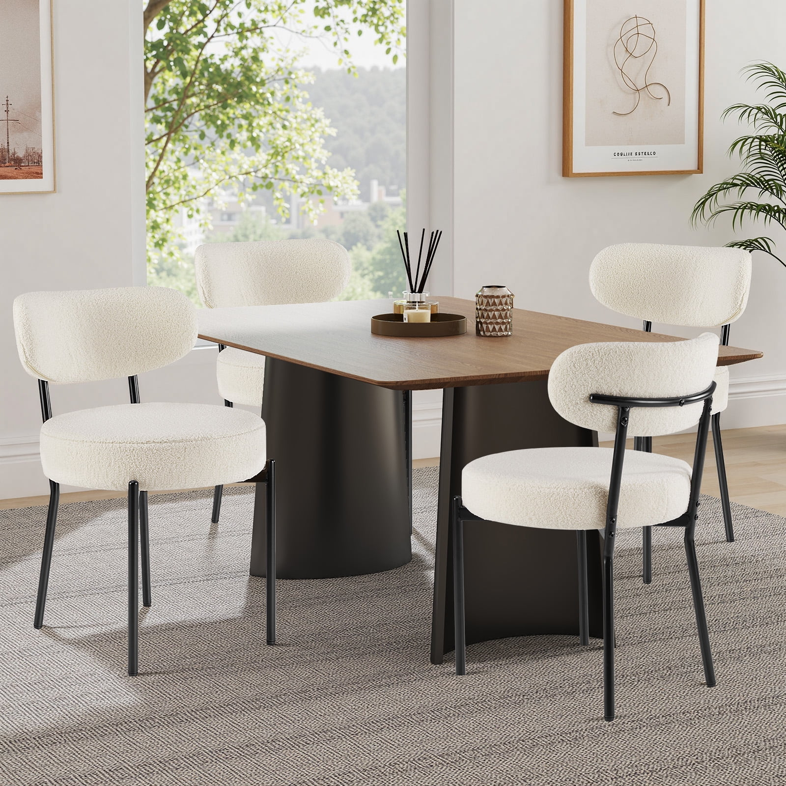 CONCETTA Dining Chairs Set of 4, Kitchen Chairs with Curved Backrest & Metal Legs, Mid Century Modern Round Dining Room Chairs for Vanity, Living Room,Beige