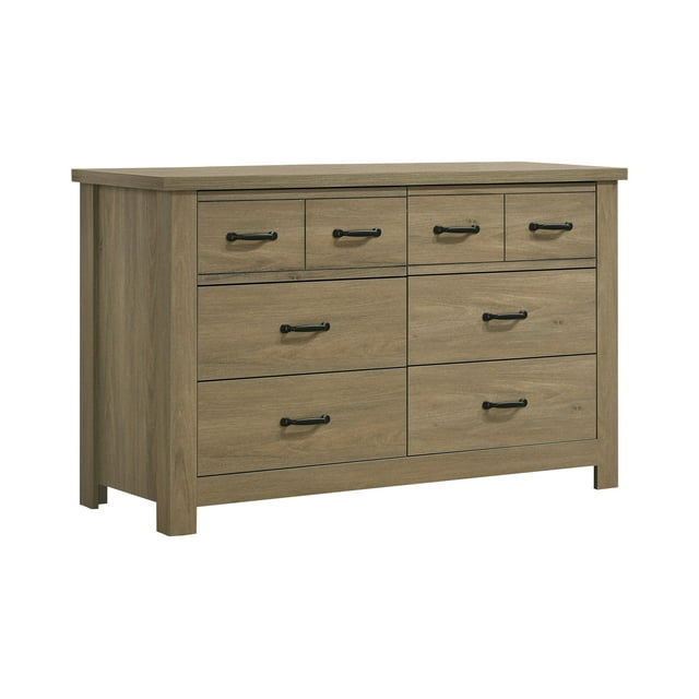 DUOSONG Finn 51" Coffee Gray Oak Finish Dresser with 6 Drawers and Black Handles
