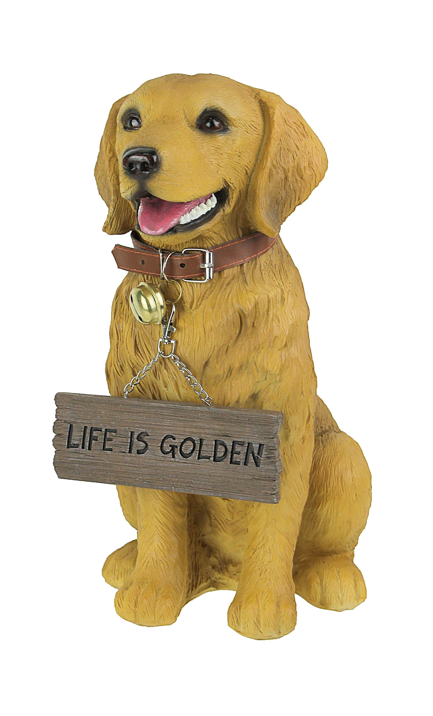 DWK Corporation 12.75 inch Tall Golden Retriever Dog Statue with Reversible Sign