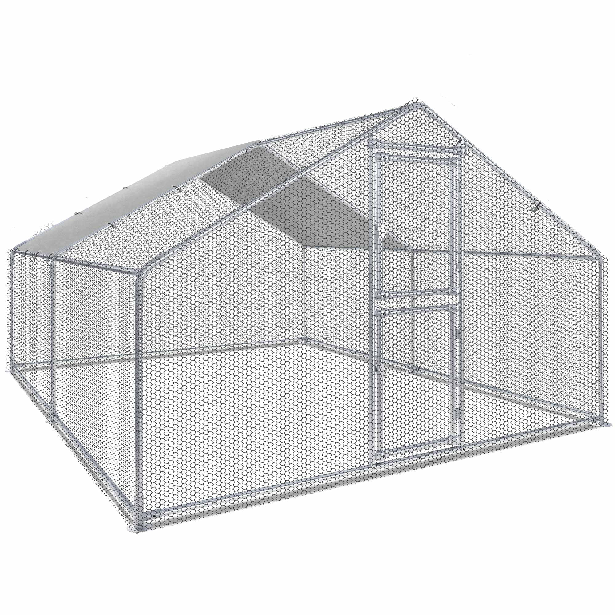 Outdoor Metal Chicken Coop Large Walk-in Poultry Cage Spire-Shaped Chicken Run with Waterproof and Anti-Ultraviolet Cover for Outside,Backyard and Farm ,13' L x 9.8' W x 6.4' H