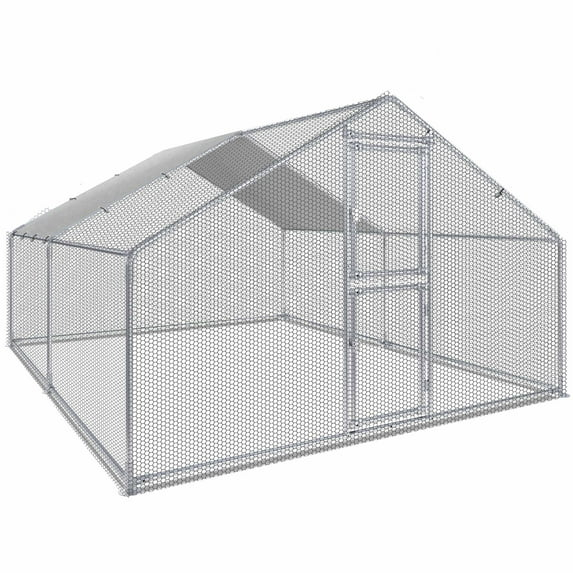 Outdoor Metal Chicken Coop Large Walk-in Poultry Cage Spire-Shaped Chicken Run with Waterproof and Anti-Ultraviolet Cover for Outside,Backyard and Farm ,13' L x 9.8' W x 6.4' H
