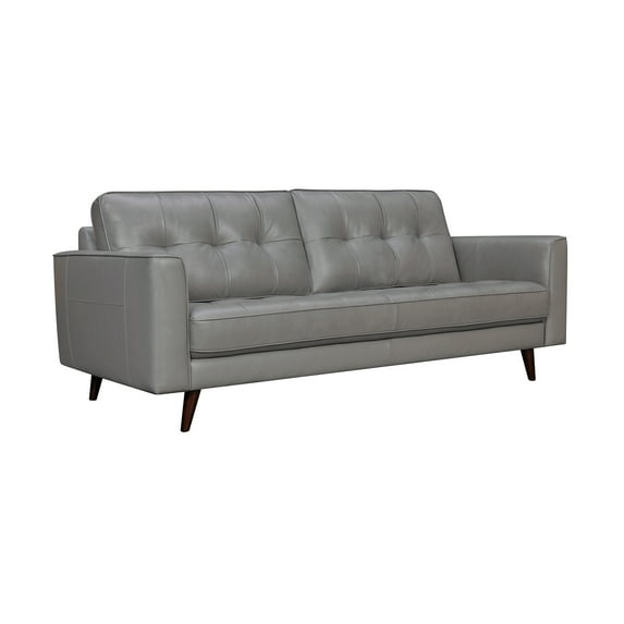 Daeson 86" Grey Genuine Leather Square Arm Sofa Button Tufting - Armen Living