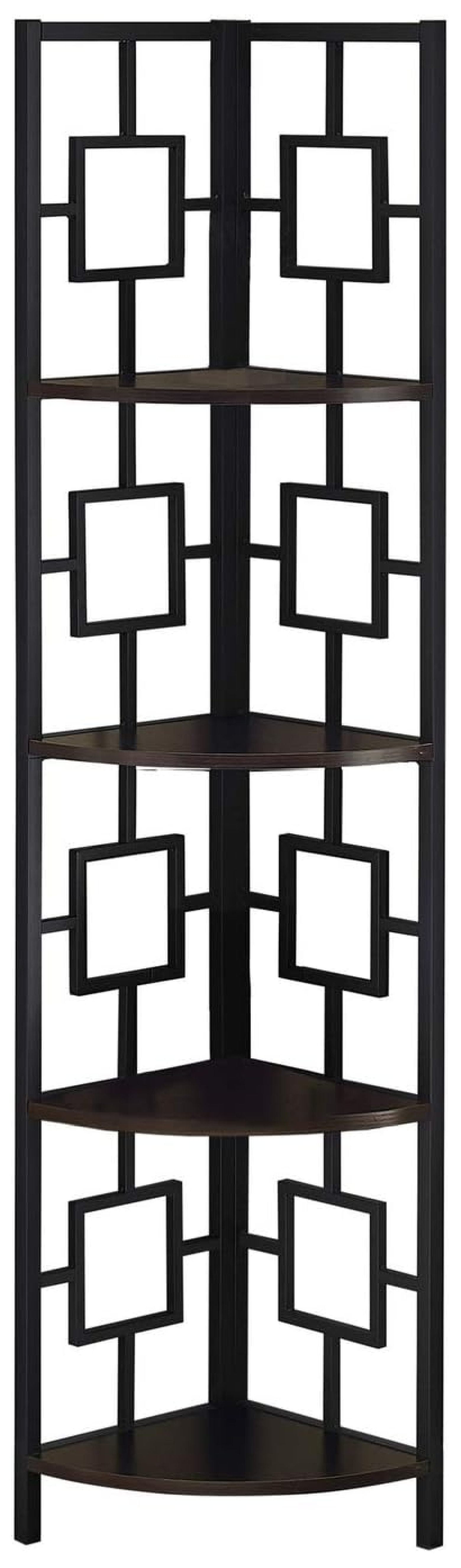 CintBllTer I 3610 Bookshelf, Bookcase, Etagere, Corner, 4 Tier, 62" H, Office, Bedroom, Metal, Laminate, Black, Contemporary, Modern
