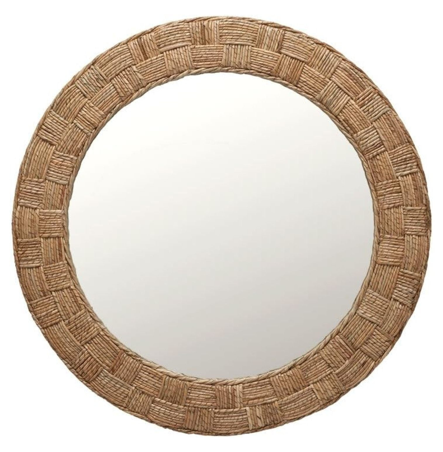 DaiZuY Round Rope Wall Mirror, Chequered, Beige/Natural