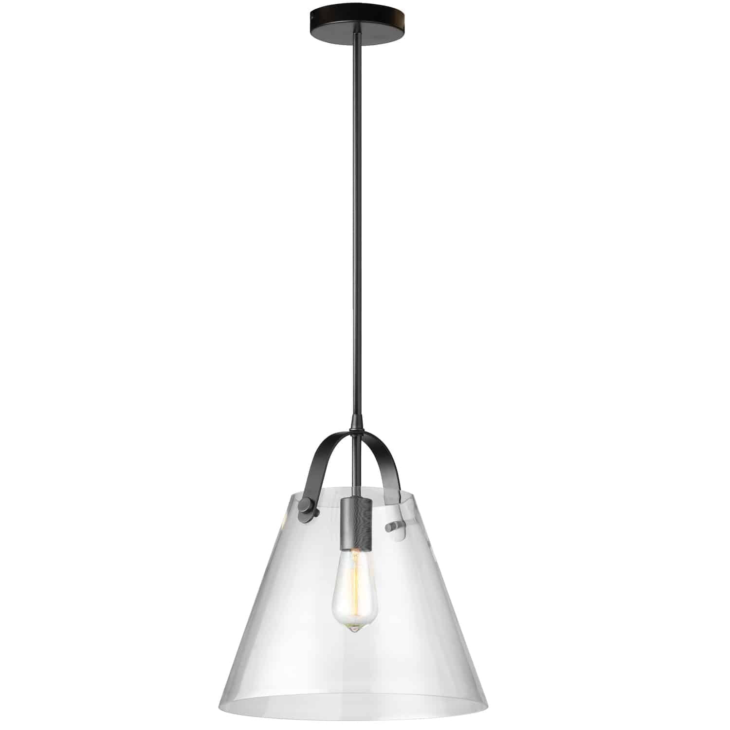 Dainolite 1LT Incandescent Pendant, Black w/ Clear Glass