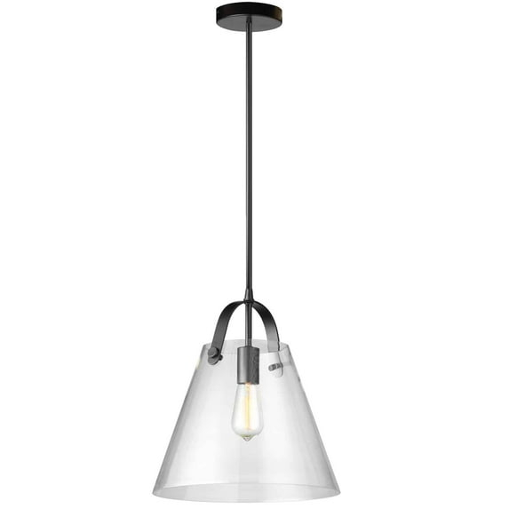 Dainolite 1LT Incandescent Pendant, Black w/ Clear Glass