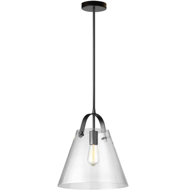 Dainolite 1LT Incandescent Pendant, Black w/ Clear Glass