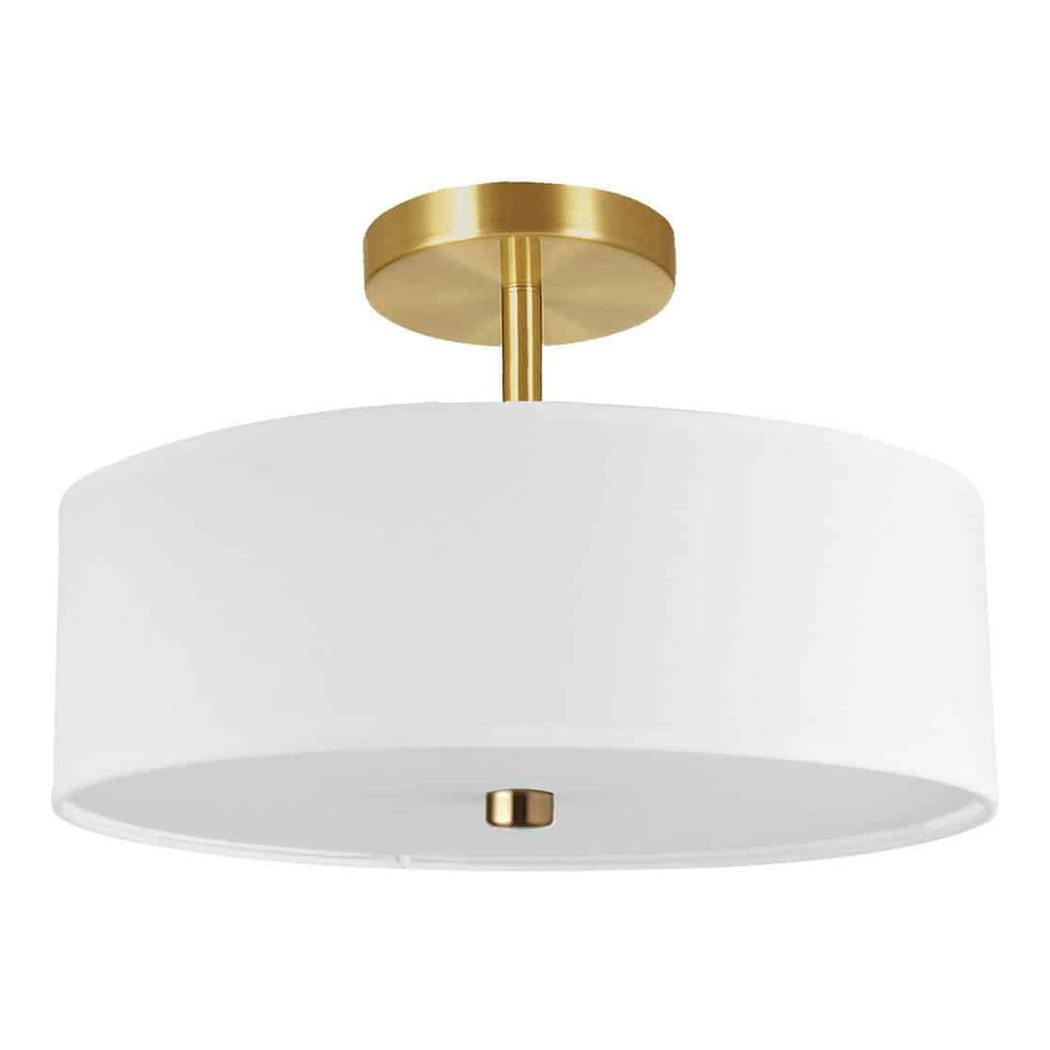 3 Light Incandescent Semi-Flush Mount, Aged Brass with White Shade