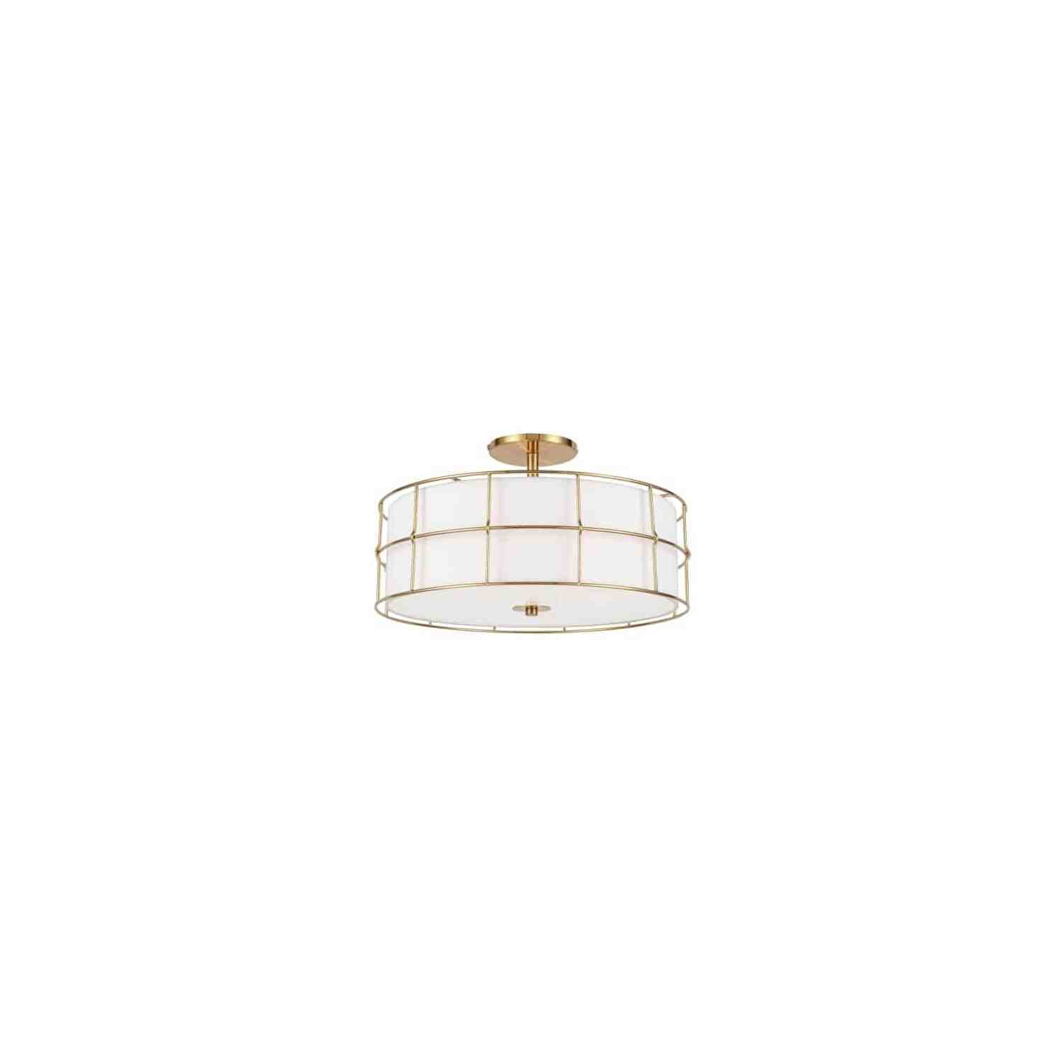Dainolite Alcala 3-light Transitional Metal Semi-Flush Mount in Aged Brass/White