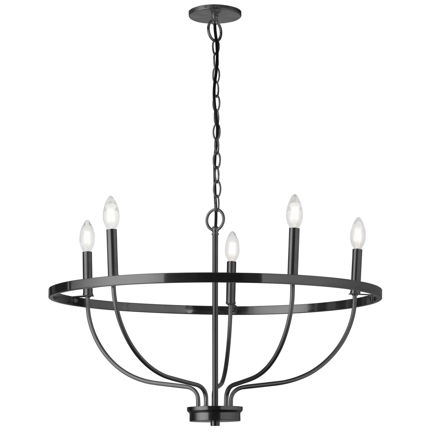 5 Light Incandescent Chandelier, Matte Black