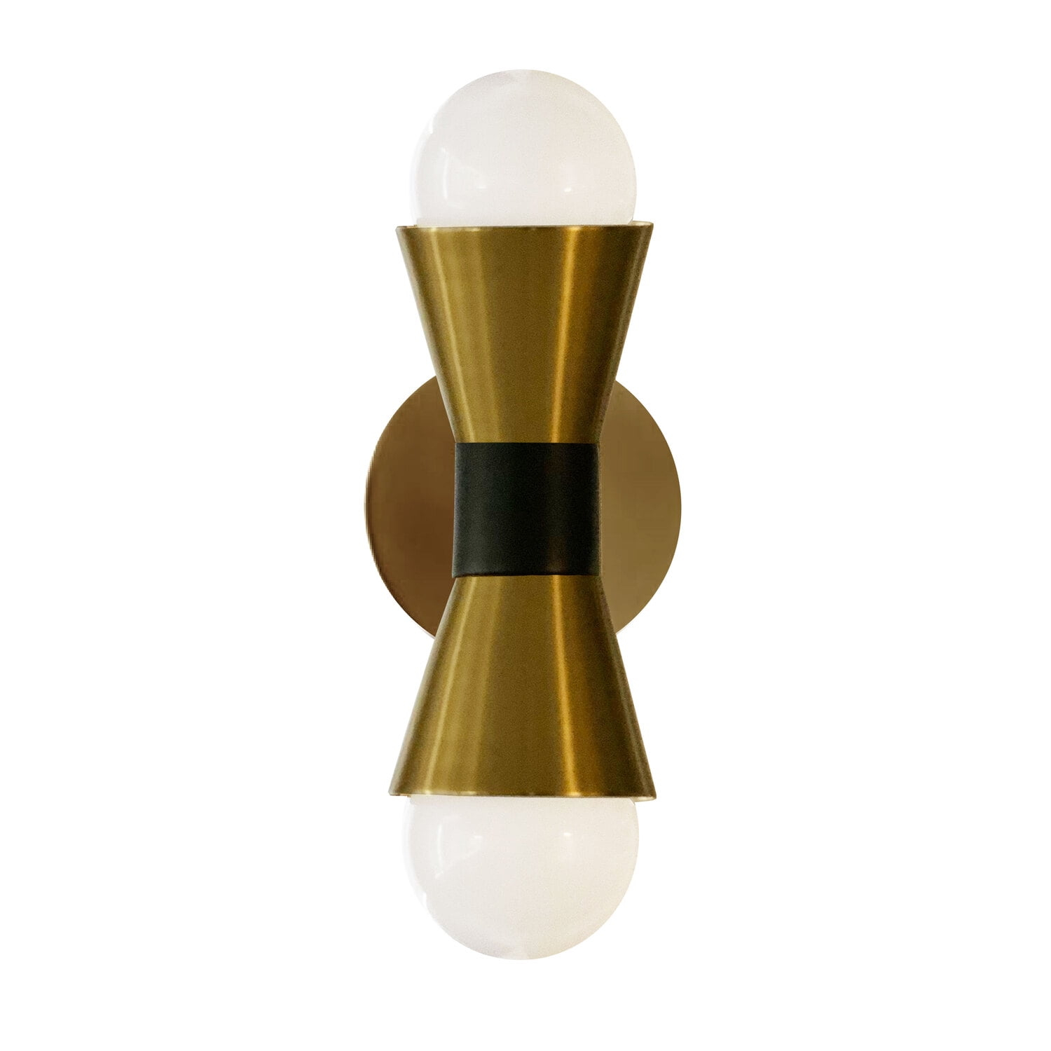 2 Light Incandescent Wall Sconce, Aged Brass & Matte Black