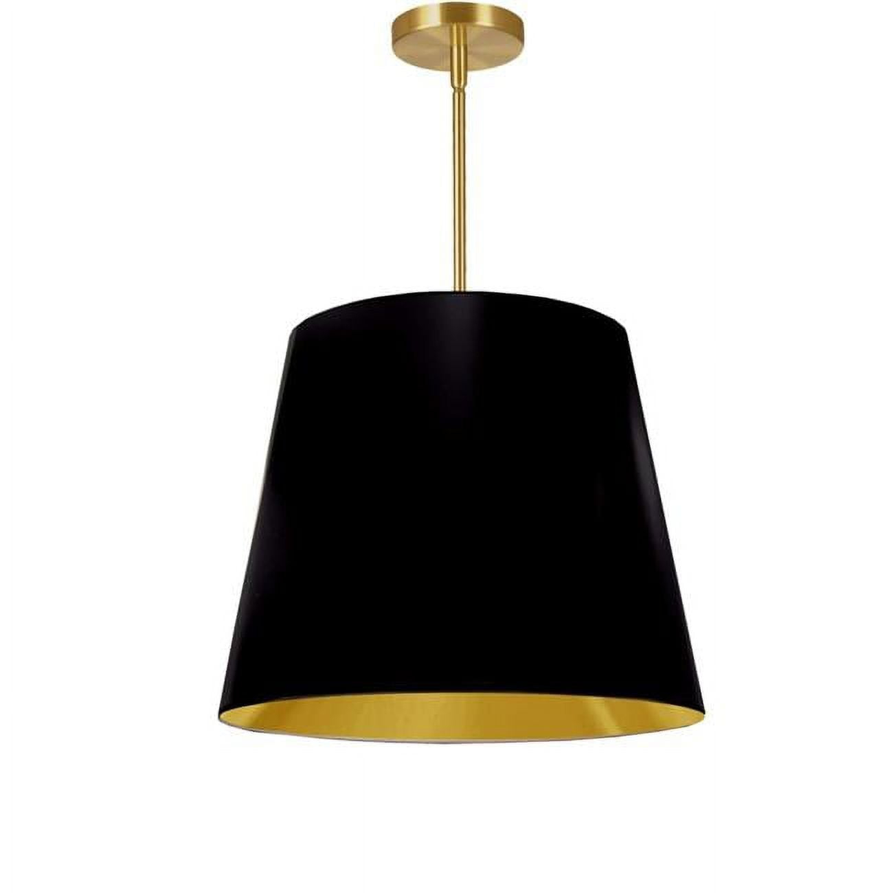 Dainolite  1LT Oversized Drum Pendant Medium, WH Shade-Color:Black/Gold