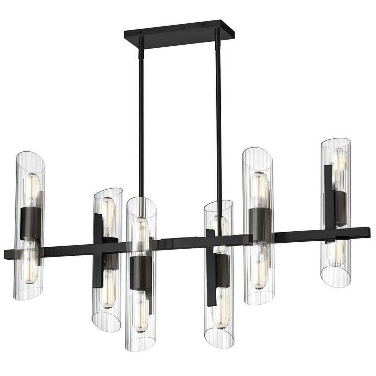 Homestock African Artifacts 12 Light Horiz Chandelier, Polished Chrome W/ Clear Fluted Glass