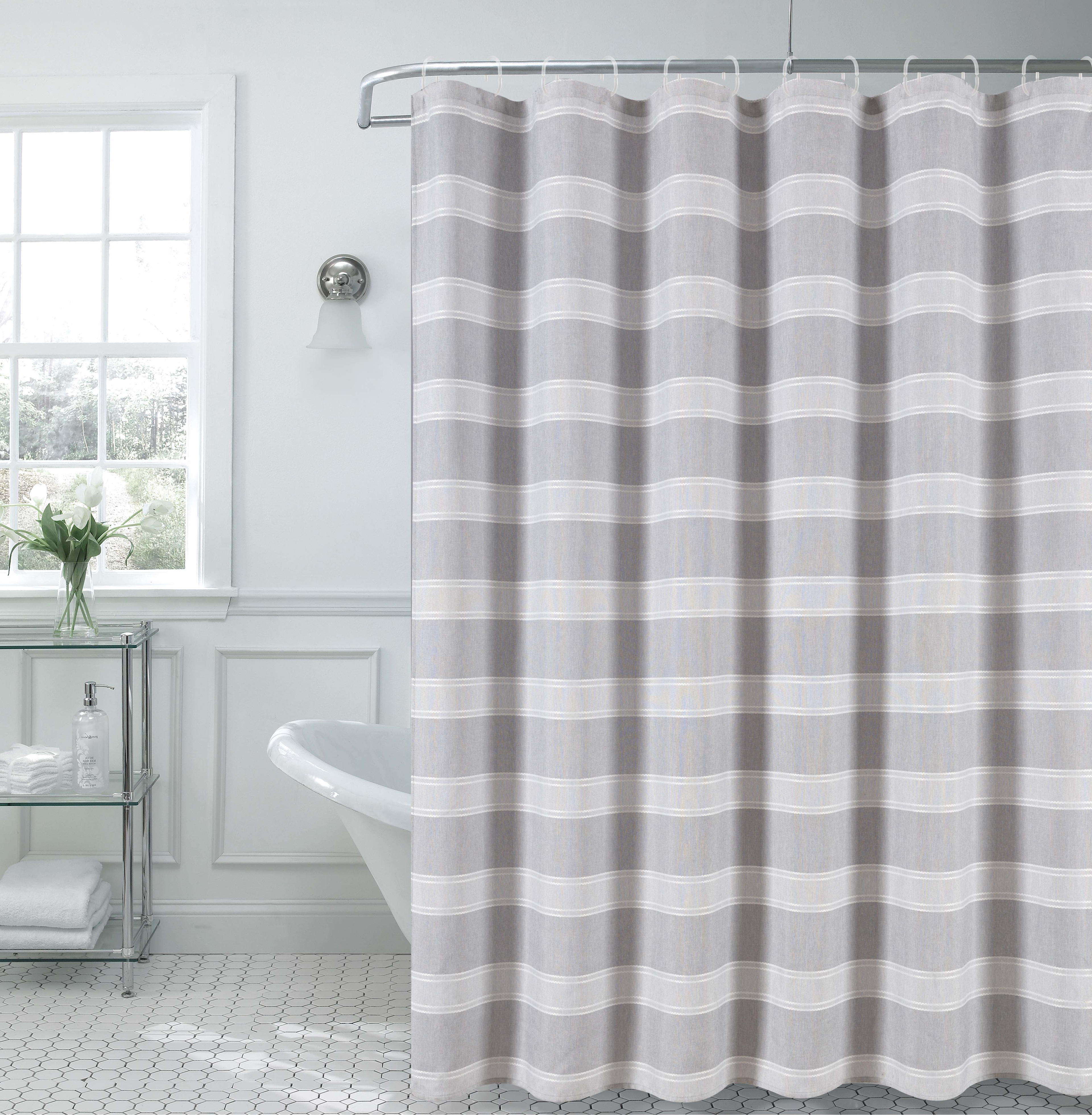 Dainty Home Madison Striped Textured Embossed Weaved Striped Cotton Feel Designed Fabric Shower Curtain 70W x 72L in Silver