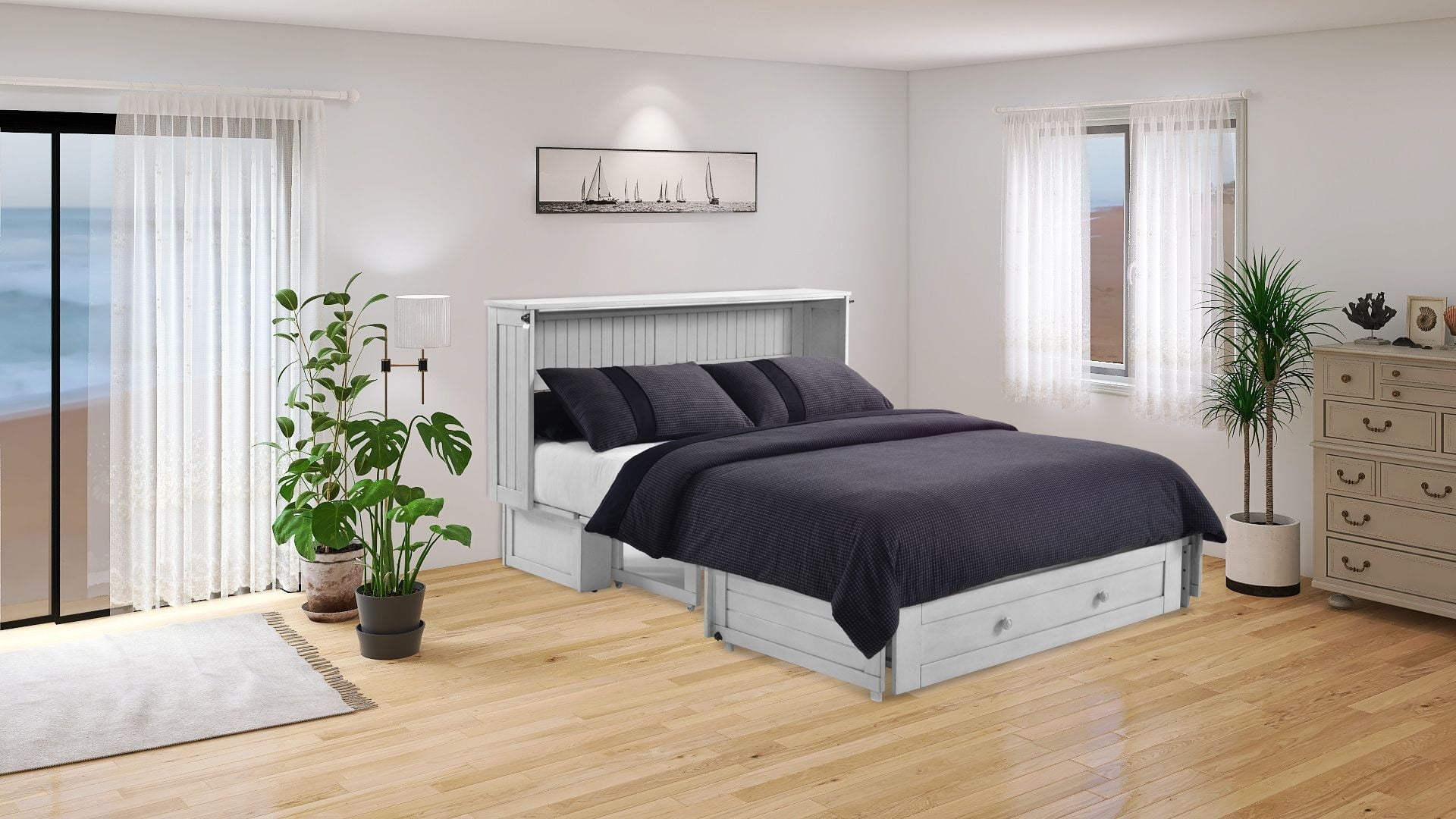 Daisy Queen Size Murphy Bed Cabinet with Storage & Charging Ports