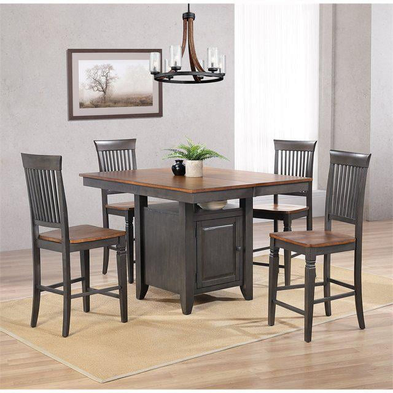 Dakota 5PC Extendable 42-54-in Pub Dining Storage Table Set in Brown & Gray Wood