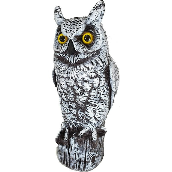 Dalen Fake Owl Decoy to Scare Birds Away from Gardens, Rooftops, and Patios - Scarecrow Provides Chemical-Free Pest Control - Safe and Humane, 16" Great Horned Owl - Snow White