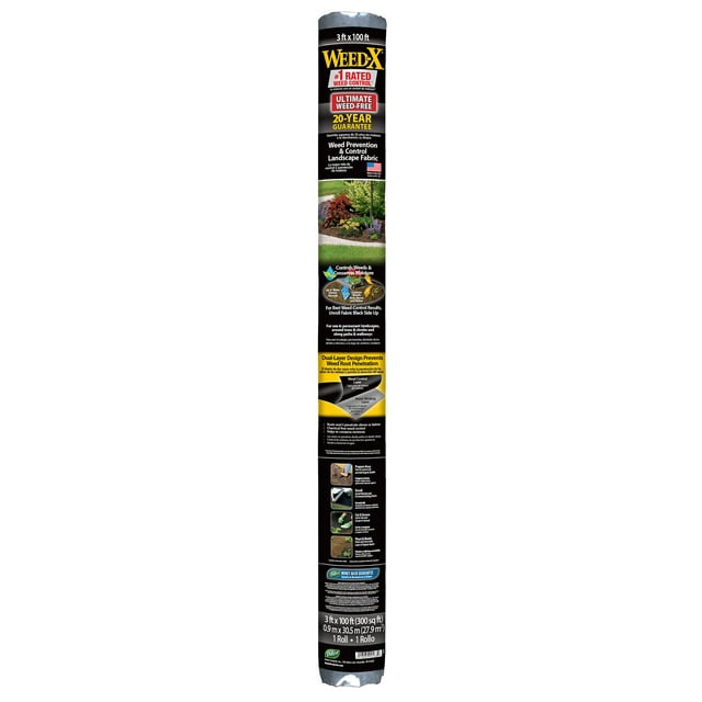 Dalen Weed-X Premium Chemical-Free Weed Barrier Fabric, 3' x 100' Roll