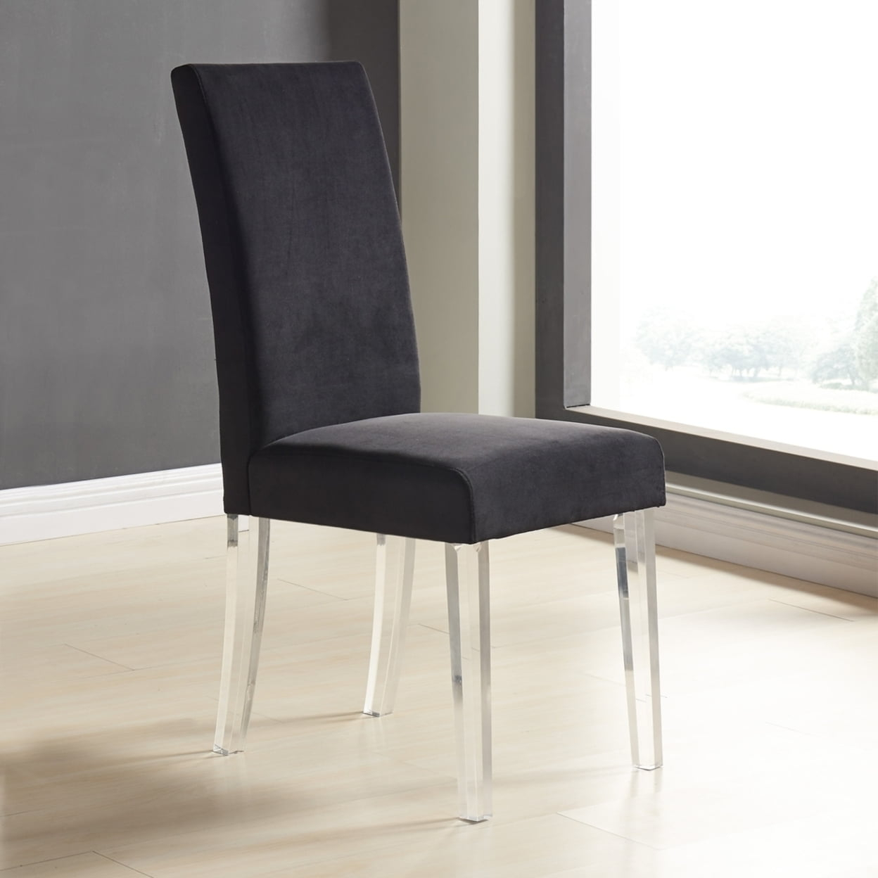 Dalia Modern and Contemporary Dining Chair in Velvet with Acrylic Legs (Set of 2)
